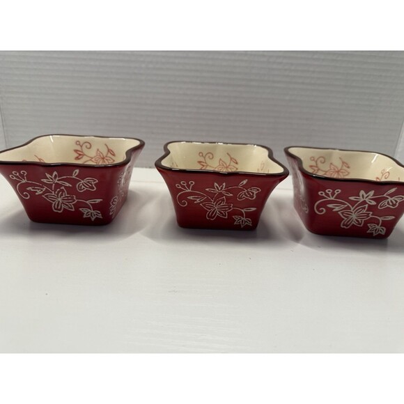 Temptations Other - Temp-rations By Tara Floral Lace Red Set Of 3 Square Ramekin 6oz PPP-SQ-769731